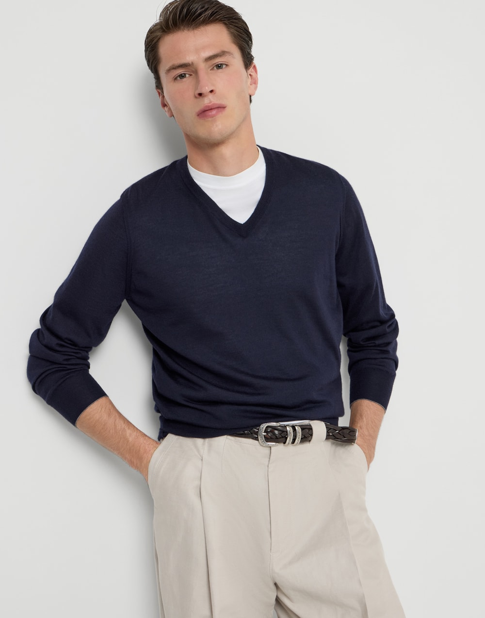 Cashmere and silk lightweight sweater Navy Blue Man - Brunello Cucinelli