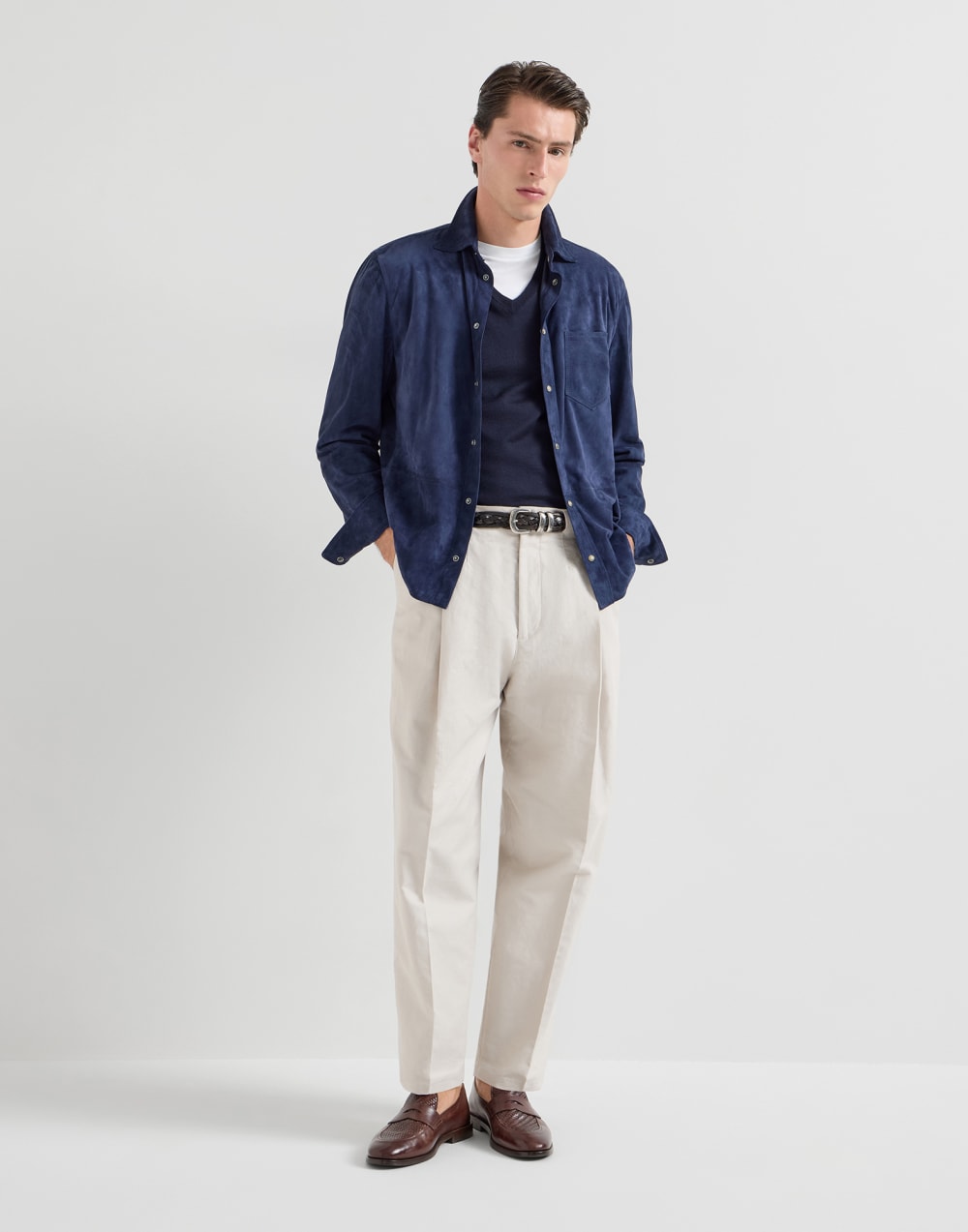 Pull léger en cachemire et soie Bleu Marine Homme - Brunello Cucinelli