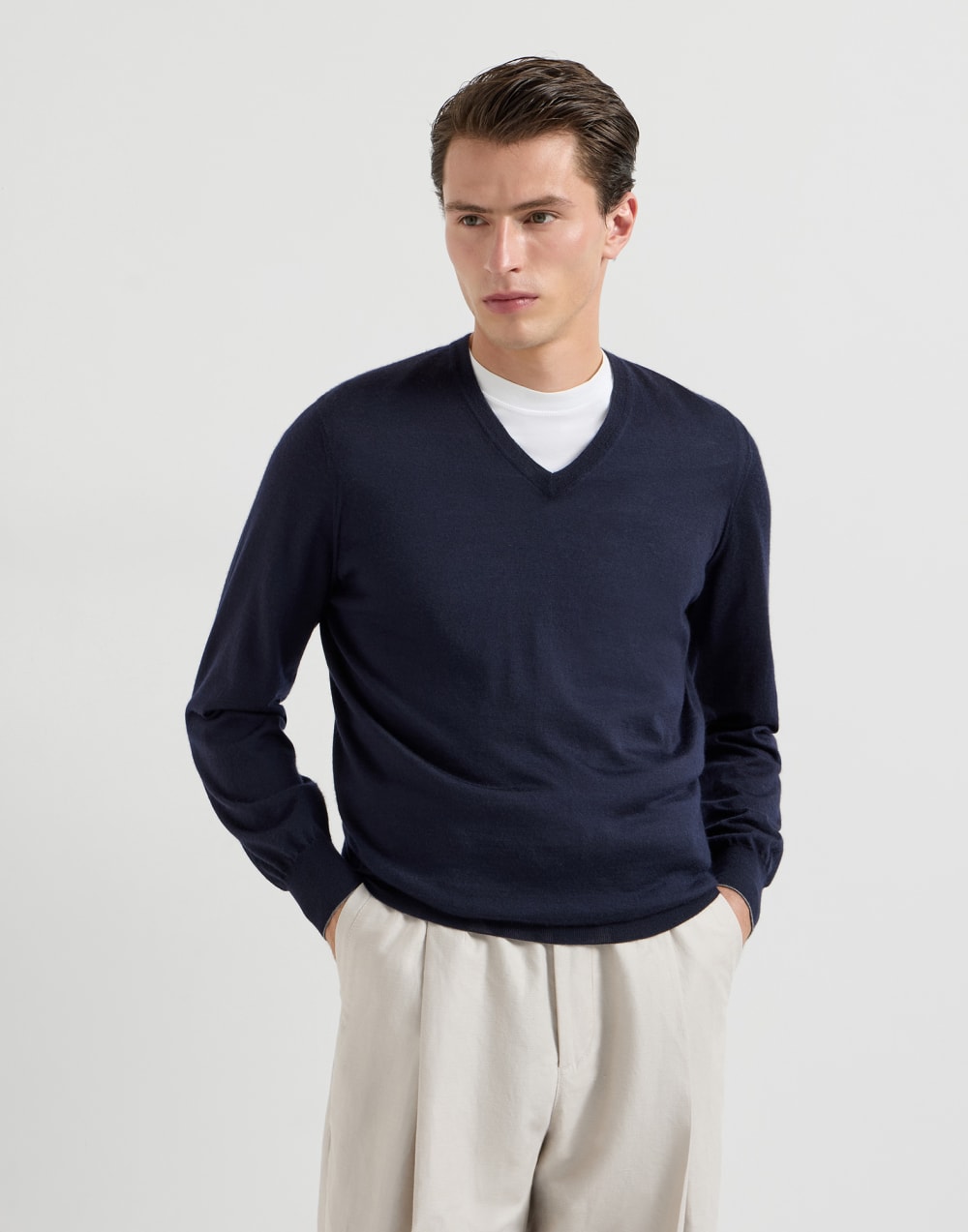 Cashmere and silk lightweight sweater Navy Blue Man - Brunello Cucinelli