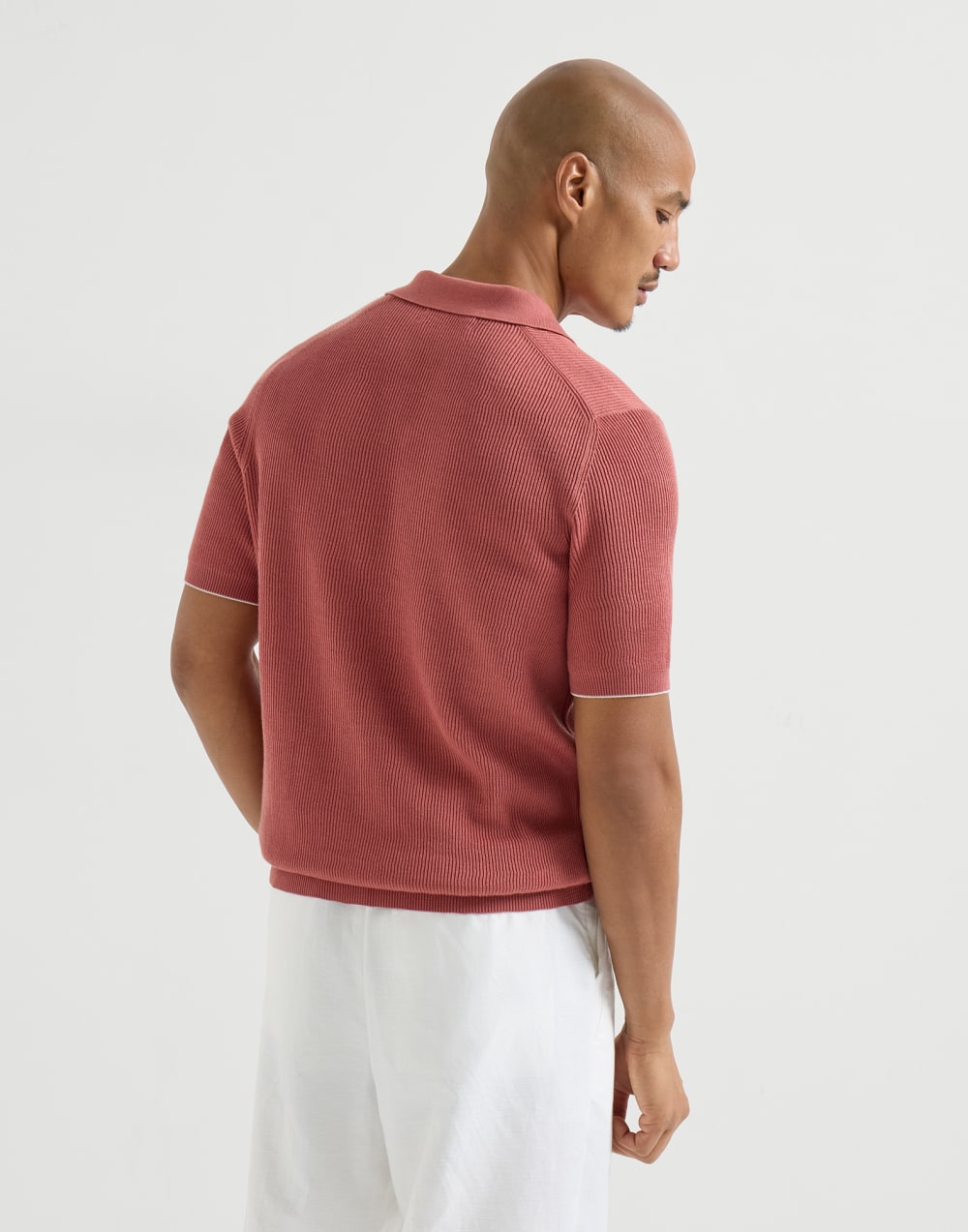 Polo de algodón con punto canalé inglés Naranja Hombre - Brunello Cucinelli