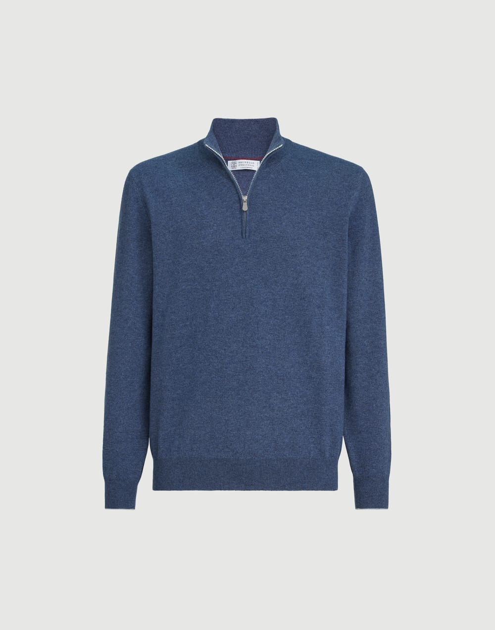 Cashmere sweater with half zip Denim Man - Brunello Cucinelli