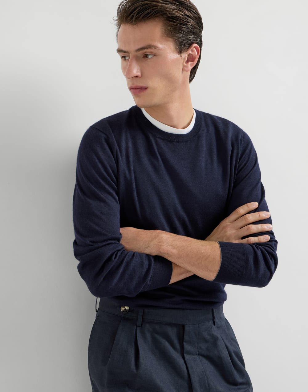 Leichter Pullover aus Kaschmir und Seide Navy-Blau Herren - Brunello Cucinelli
