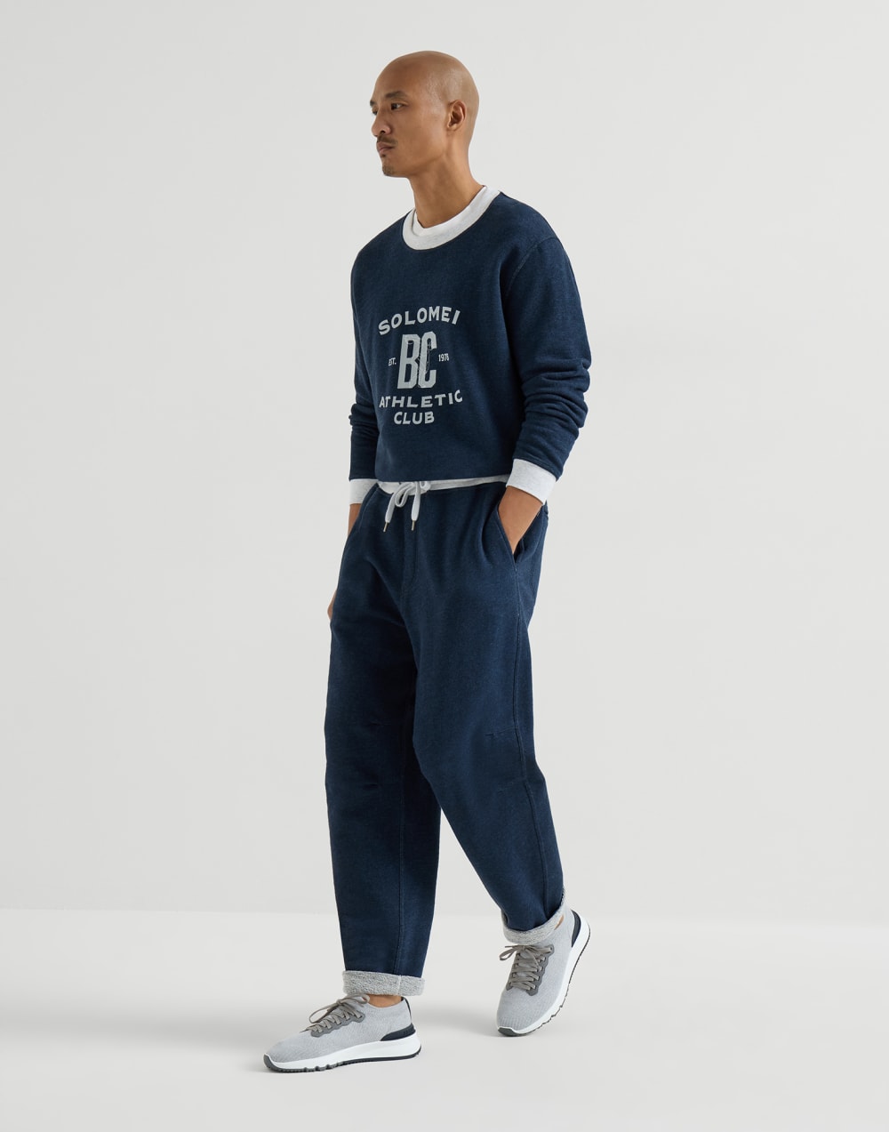 棉布、小牛皮运动鞋 银色 男款 - Brunello Cucinelli