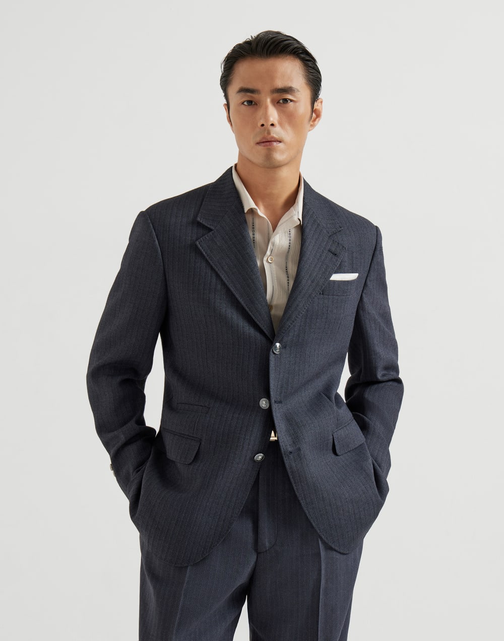 Blazer en tela de espiga Azul Aviación Hombre - Brunello Cucinelli