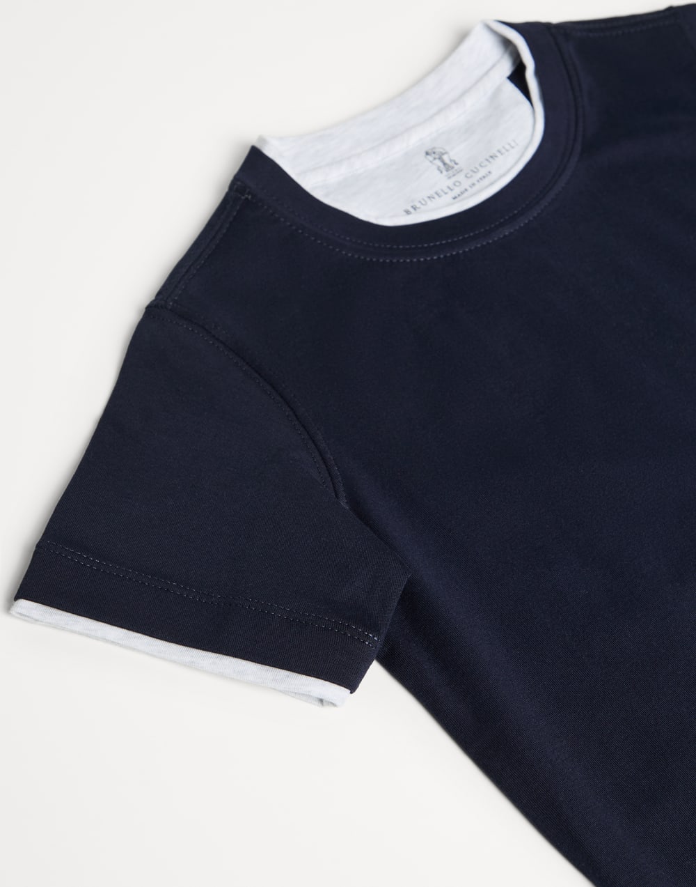T-shirt with faux-layering Blue Boys - Brunello Cucinelli