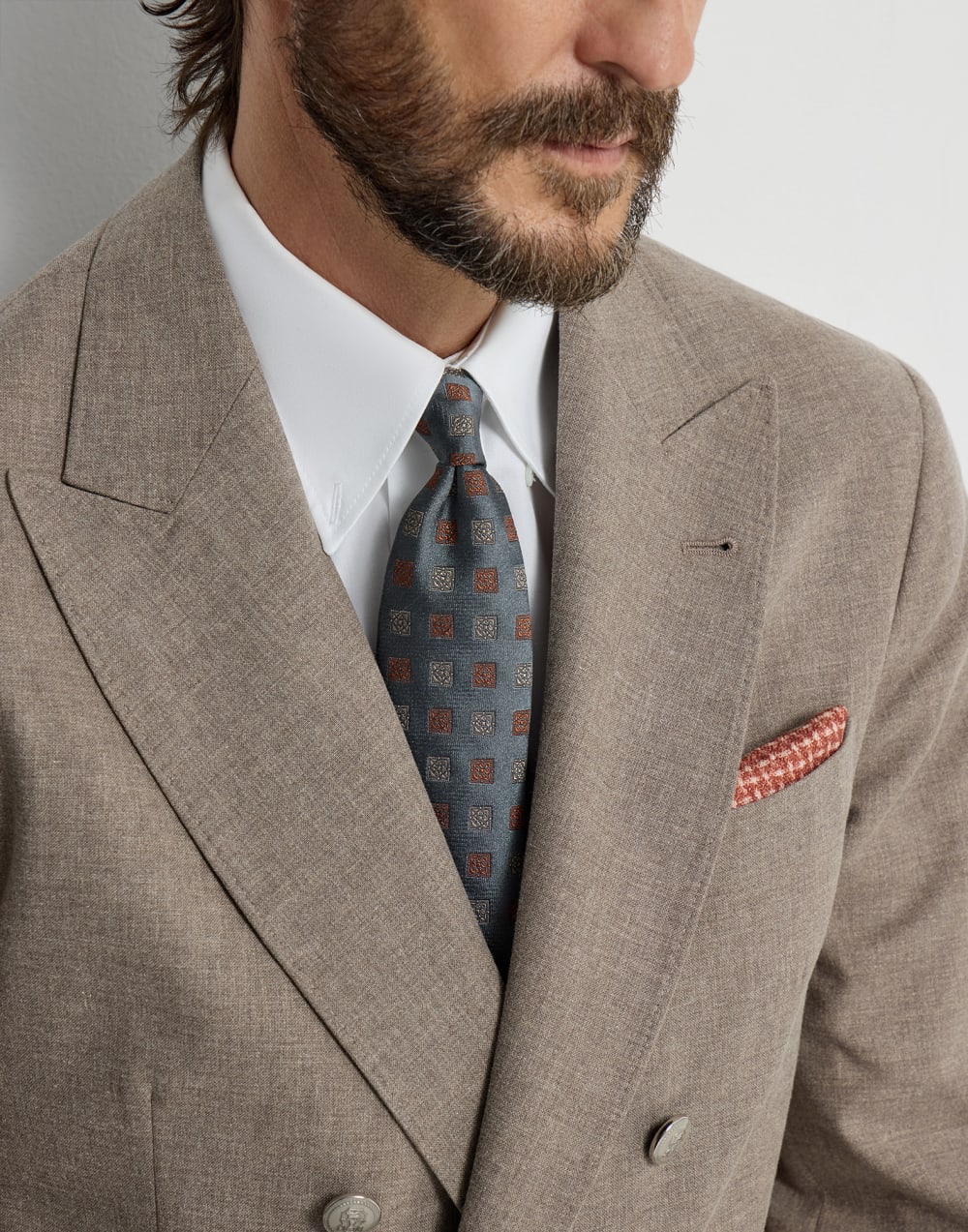 Silk tie with squares pattern Grey Man - Brunello Cucinelli