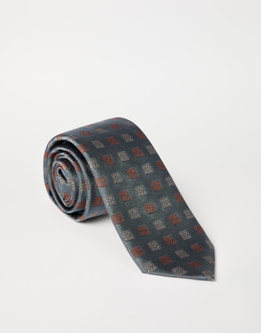 Silk tie with squares pattern Grey Man - Brunello Cucinelli