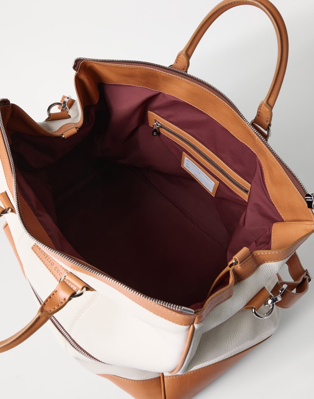 Calfskin and cowhide bag Ivory Man - Brunello Cucinelli