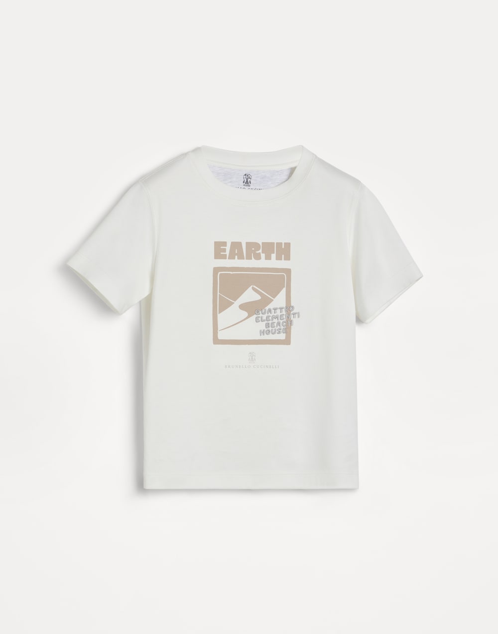 T-Shirt mit Motiv „Terra“ (Erde) Beige Jungen - Brunello Cucinelli