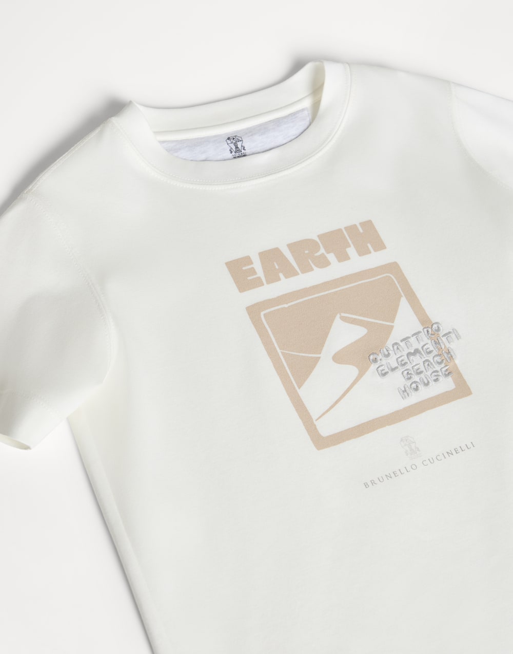 T-Shirt mit Motiv „Terra“ (Erde) Beige Jungen - Brunello Cucinelli