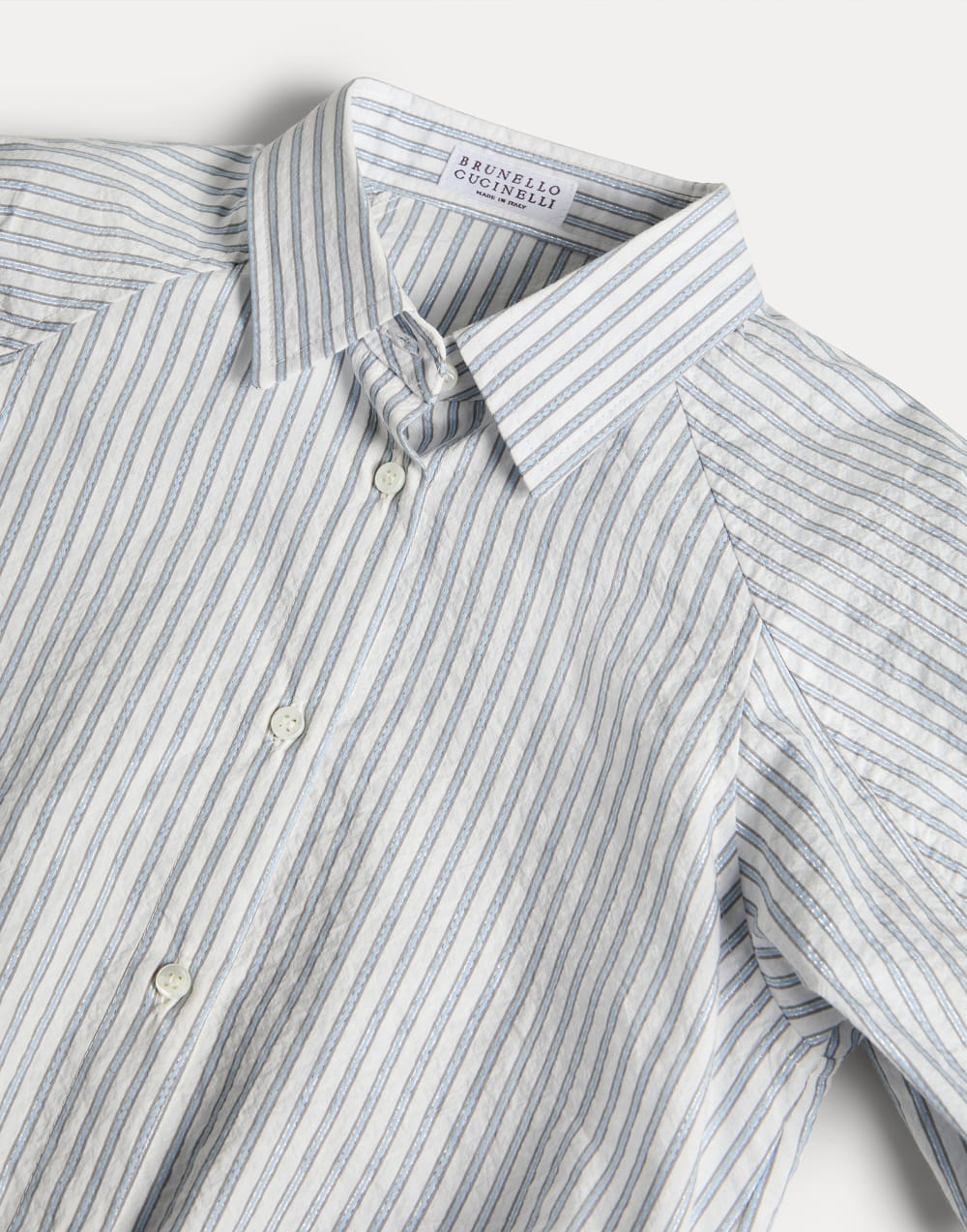 Sparkling striped cotton shirt Sky Blue Girls - Brunello Cucinelli
