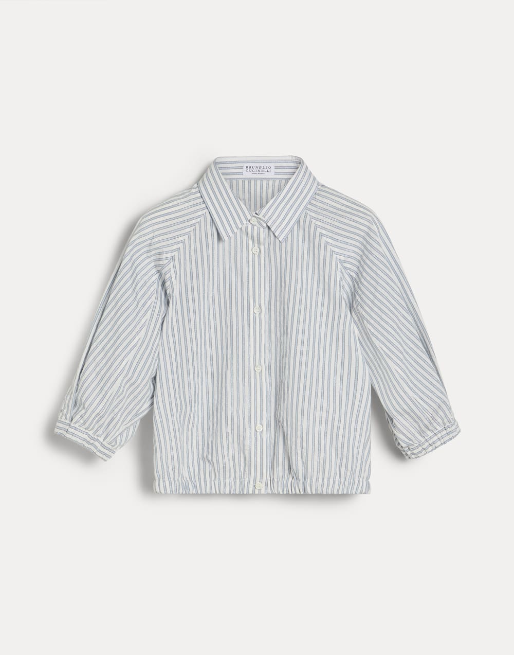 Sparkling striped cotton shirt Sky Blue Girls - Brunello Cucinelli
