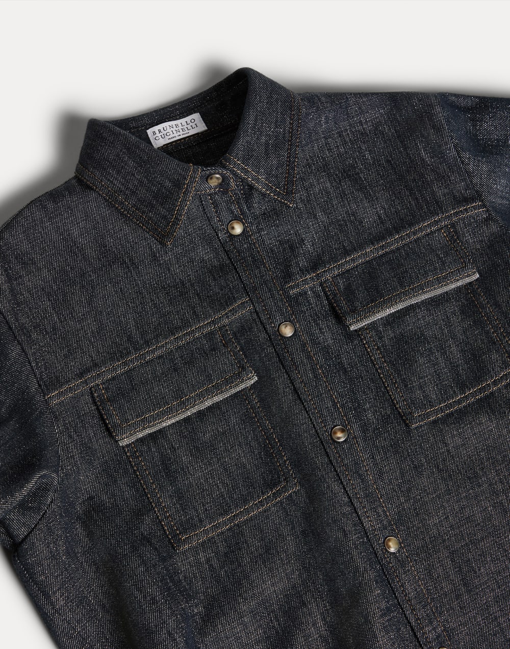 Denim shirt with monili Dark Denim Girls - Brunello Cucinelli