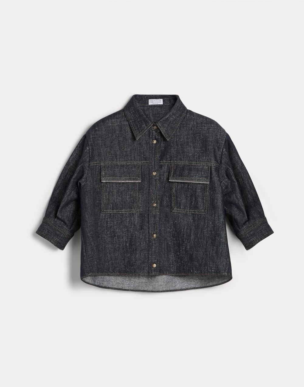 Denim shirt with monili Dark Denim Girls - Brunello Cucinelli