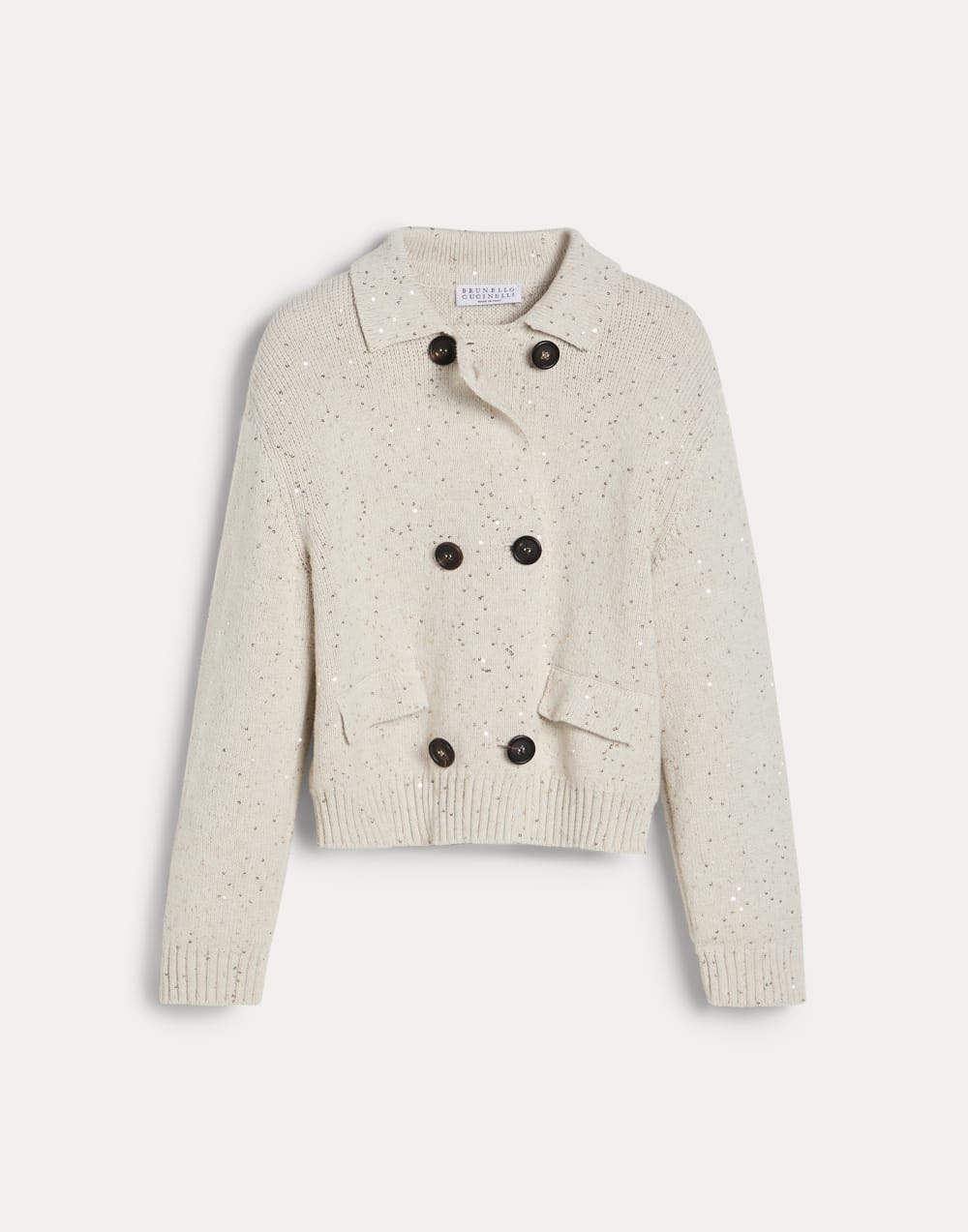 Cotton Diamond yarn cardigan Oat Girls - Brunello Cucinelli