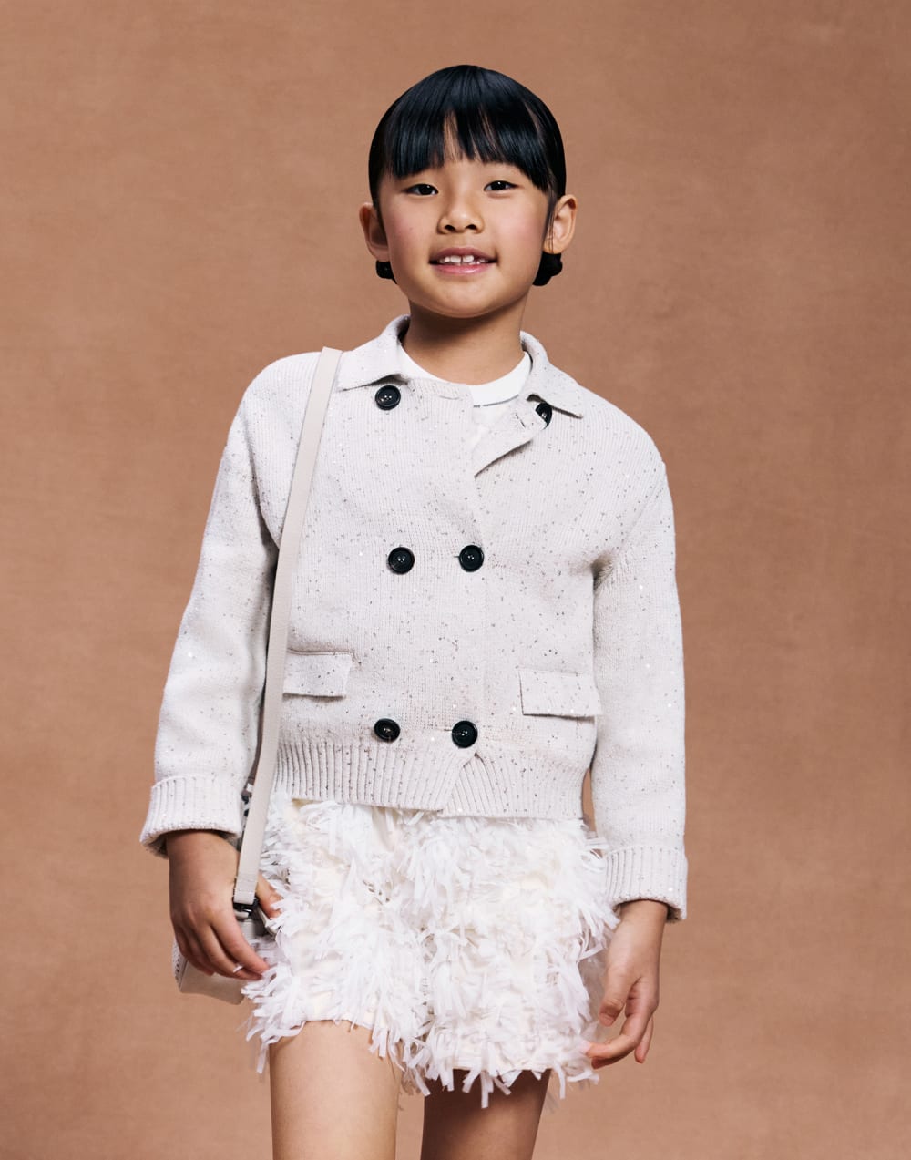 Cotton Diamond yarn cardigan Oat Girls - Brunello Cucinelli