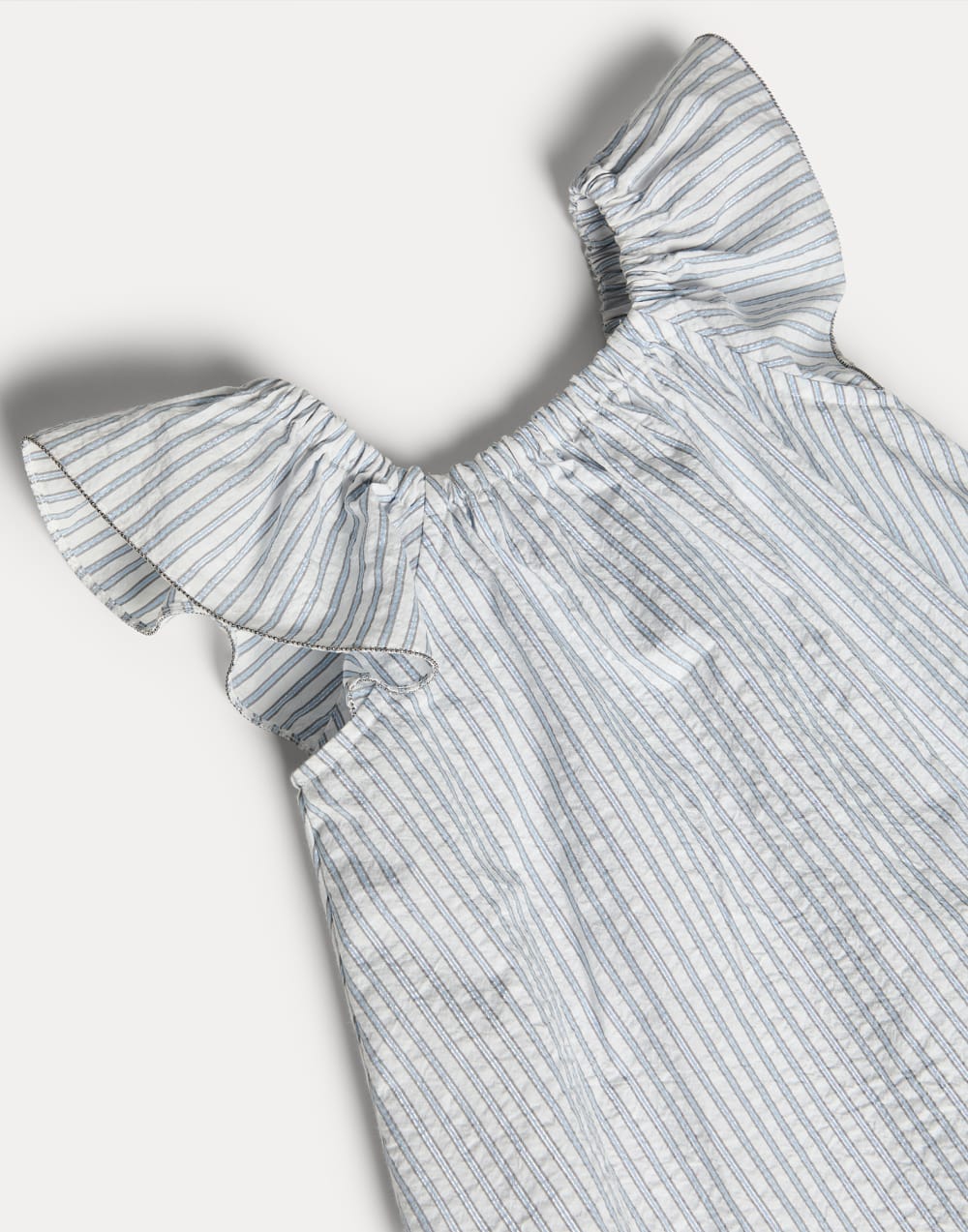 Sparkling striped cotton top with monili Sky Blue Girls - Brunello Cucinelli