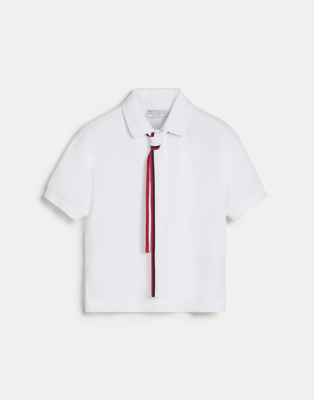 Polo con aplicaciones de punto y corbata Blanco Niña - Brunello Cucinelli