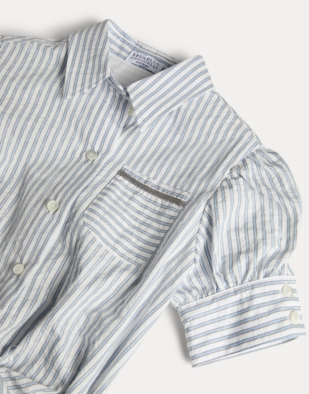 Striped Sparkling dress with monili Sky Blue Girls - Brunello Cucinelli