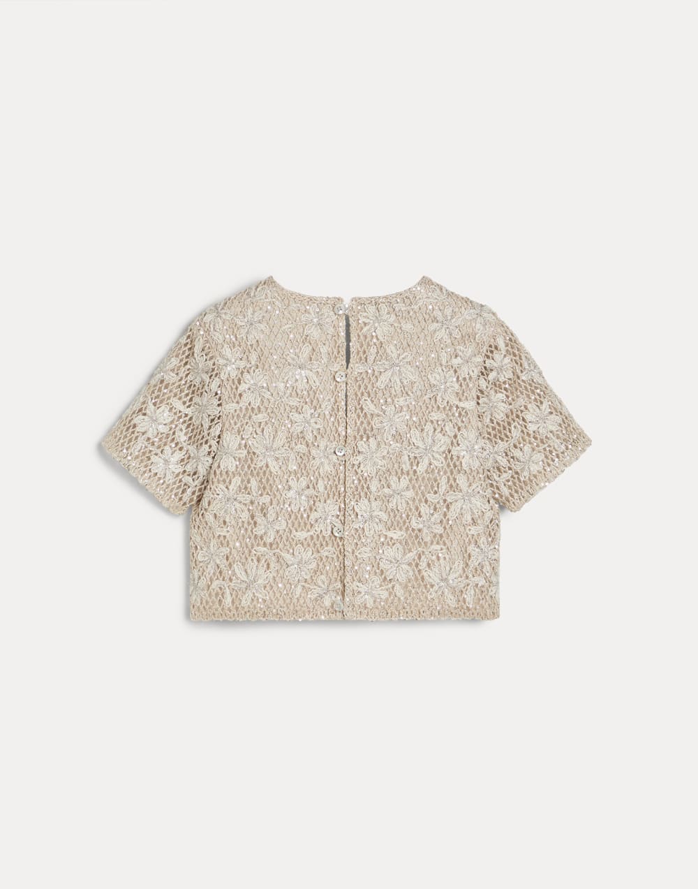 Dazzling Daisy Net Embroidery T-shirt Natural Girls - Brunello Cucinelli