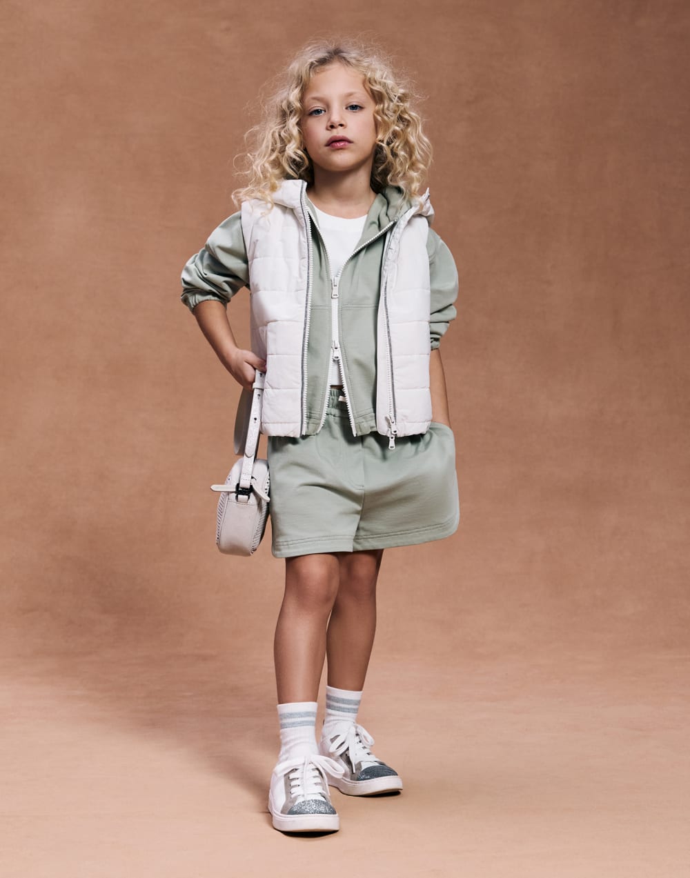 Hoodie with zipper and graphic Sage Girls - Brunello Cucinelli