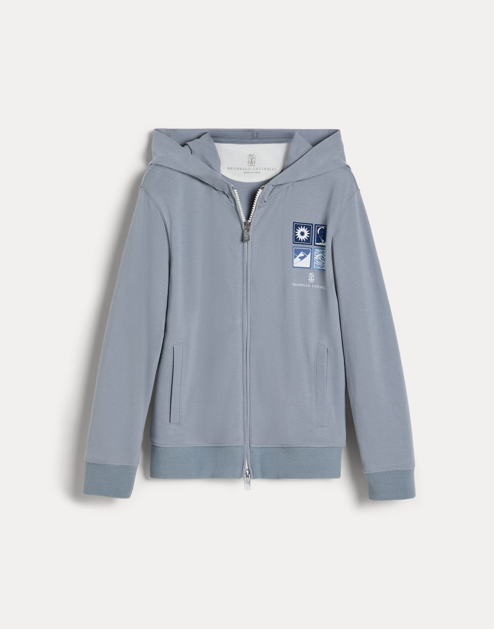 Hoodie with zipper and graphic Slate Boys - Brunello Cucinelli