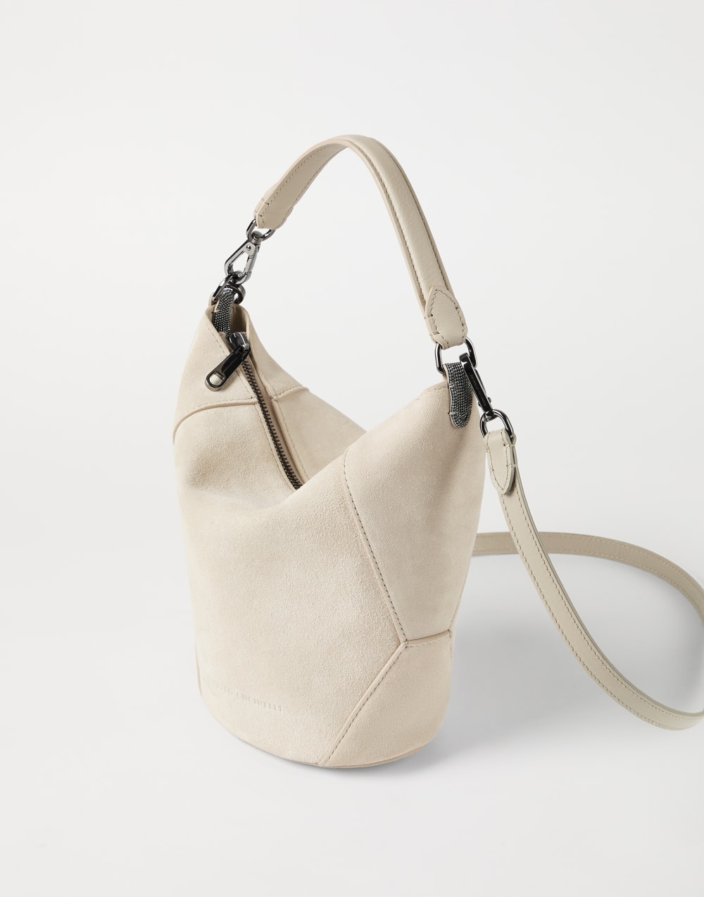 Bolso BC Duo Bucket en piel de ante Marfil Mujer - Brunello Cucinelli