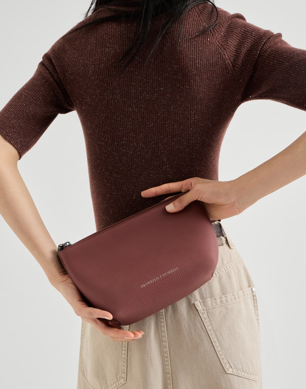 Calfskin clutch bag with monili Firebrick Woman - Brunello Cucinelli