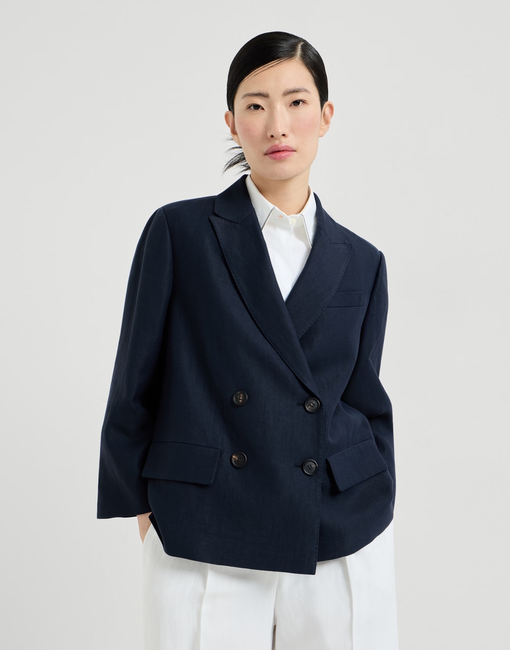 Fluid twill blazer Blue Woman - Brunello Cucinelli