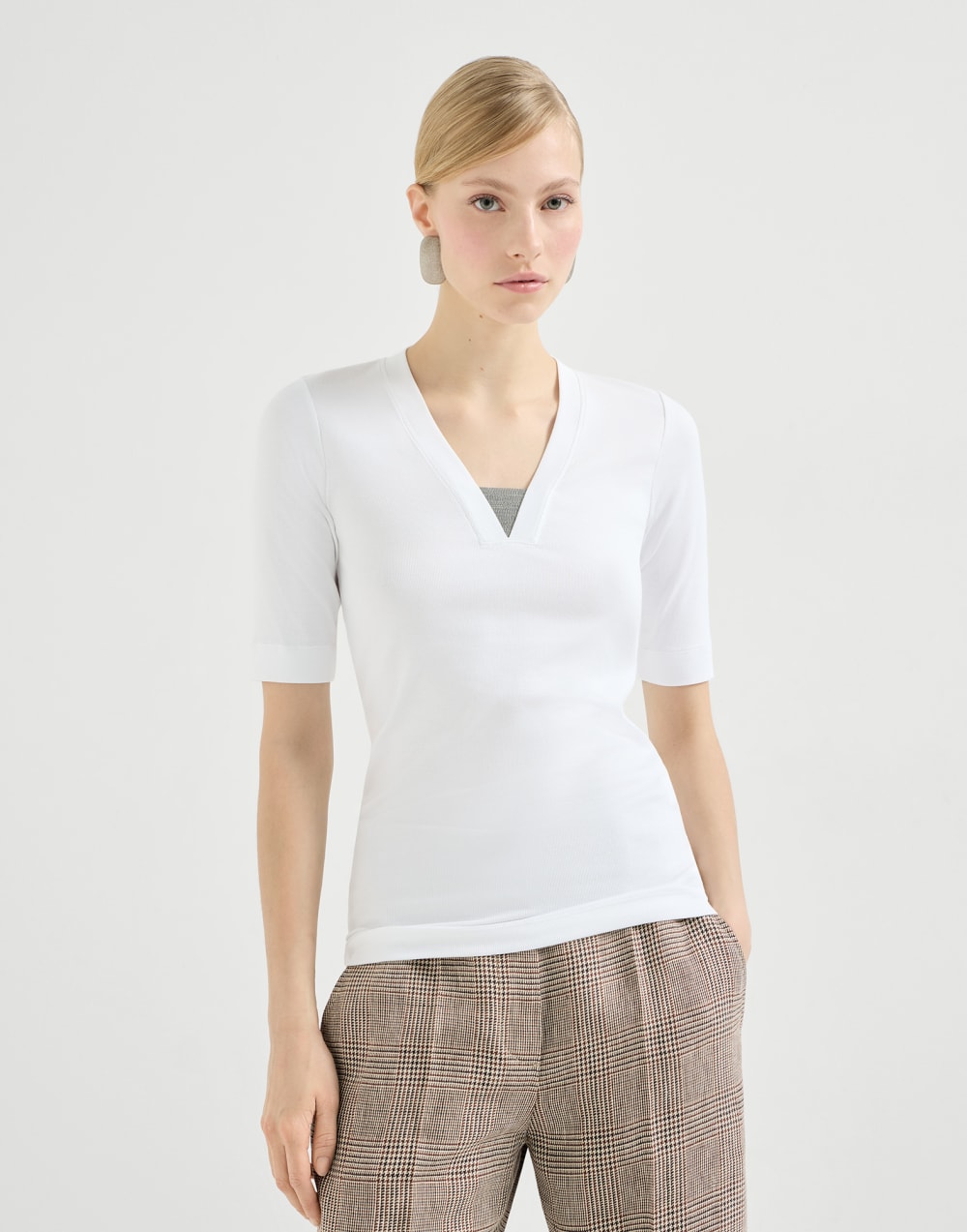 Tee-shirt en jersey côtelé Blanc Femme - Brunello Cucinelli