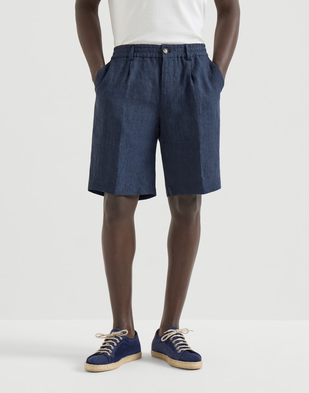 ウォッシュドリネンクロス バミューダパンツ ダークデニム メンズ - Brunello Cucinelli