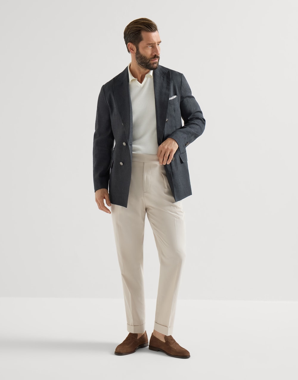 Cotton English rib knit polo White Man - Brunello Cucinelli