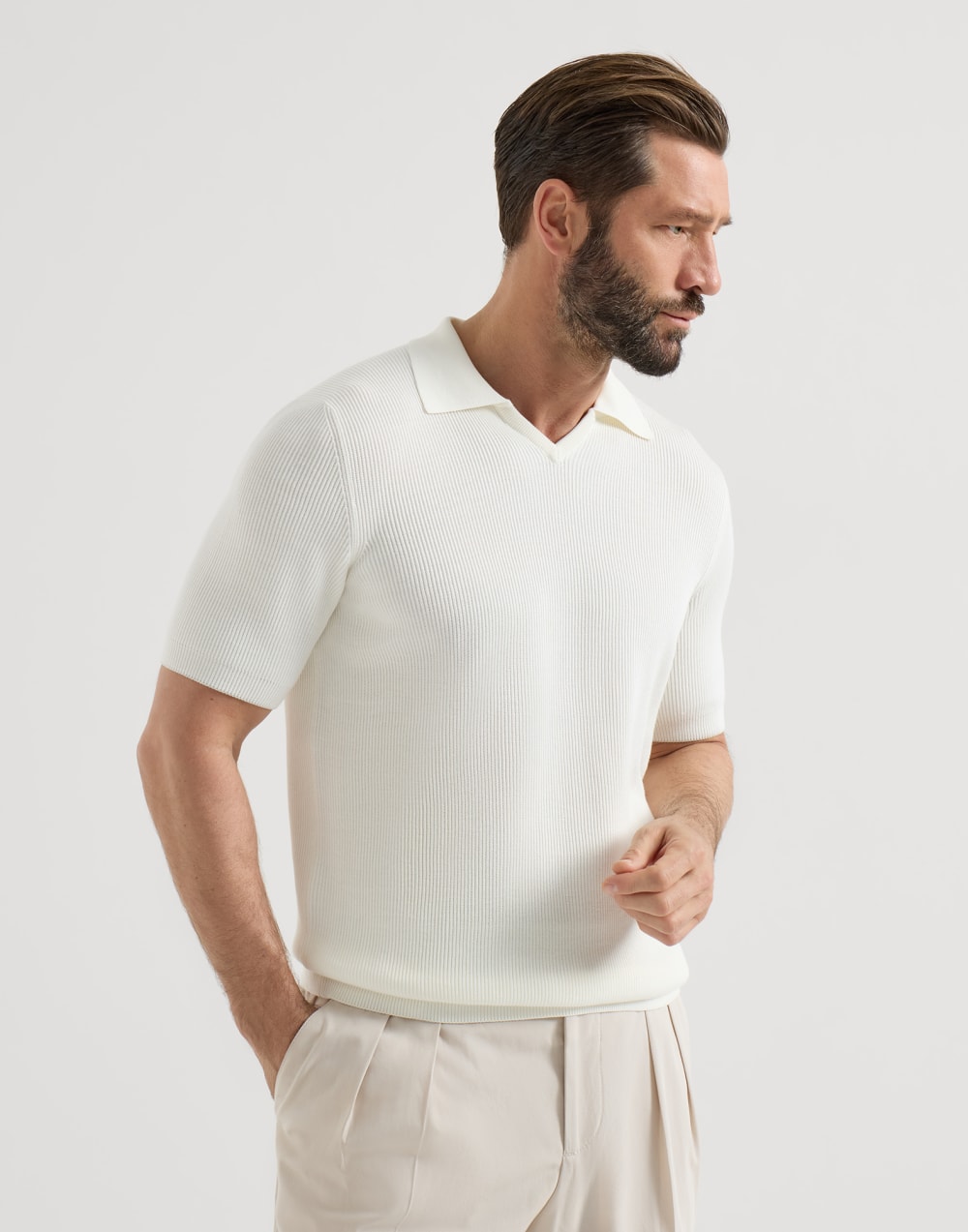 Cotton English rib knit polo White Man - Brunello Cucinelli