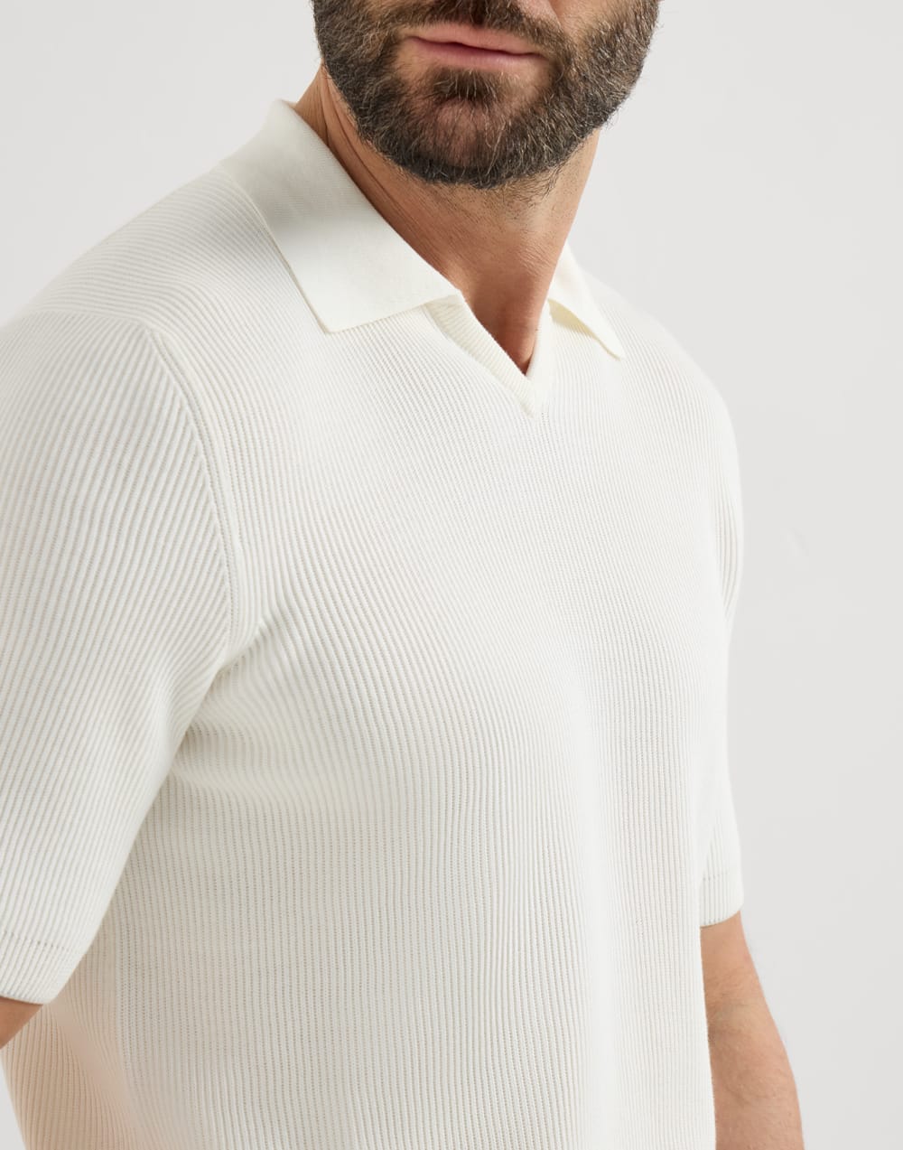 Cotton English rib knit polo White Man - Brunello Cucinelli