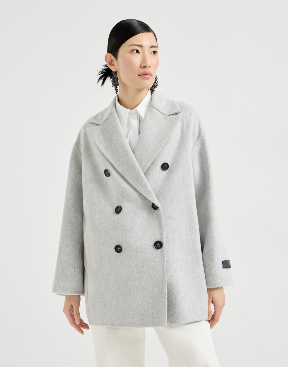Hand-finished Caban jacket Light Grey Woman - Brunello Cucinelli
