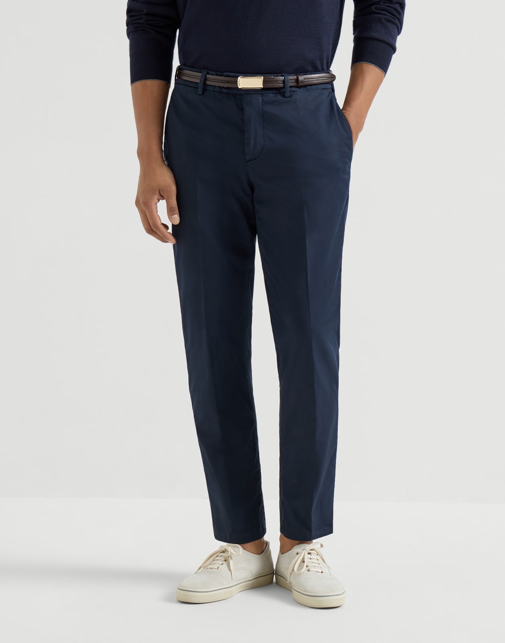 Comfort gabardine trousers Navy Blue Man - Brunello Cucinelli