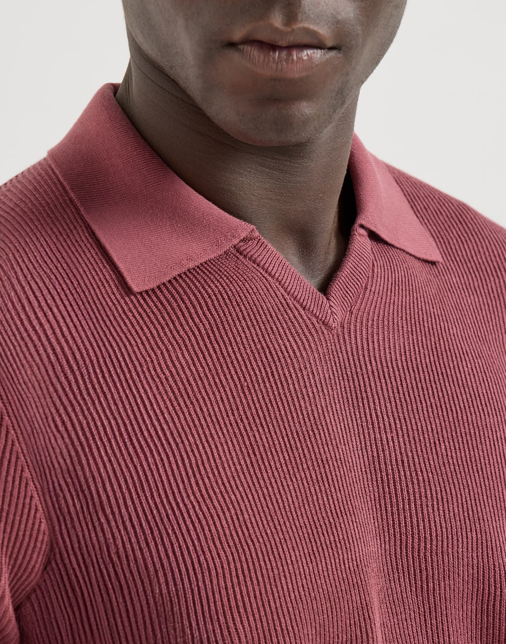 Cotton English rib knit polo Coral Man - Brunello Cucinelli