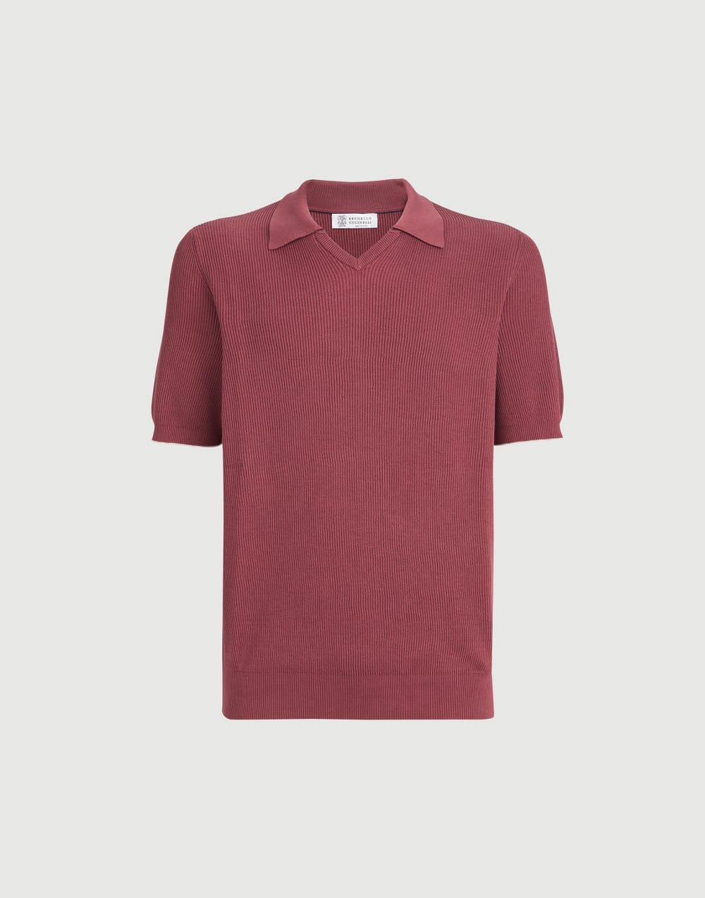 Cotton English rib knit polo Coral Man - Brunello Cucinelli