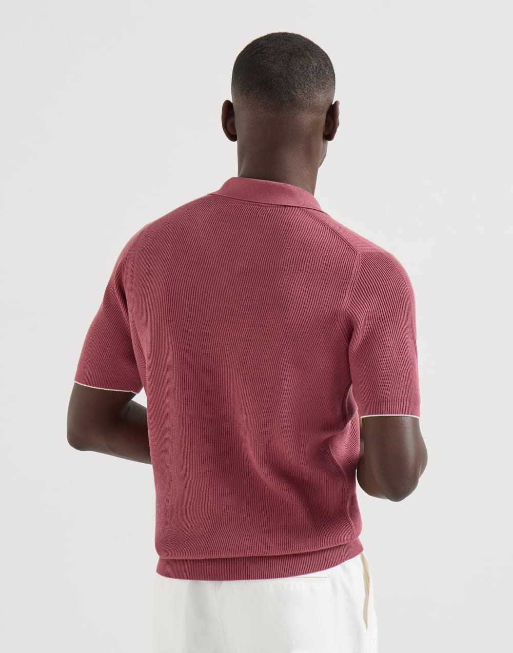 Cotton English rib knit polo Coral Man - Brunello Cucinelli
