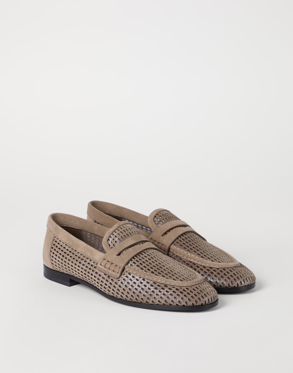 Sparkling net loafers in leather Light Brown Woman - Brunello Cucinelli