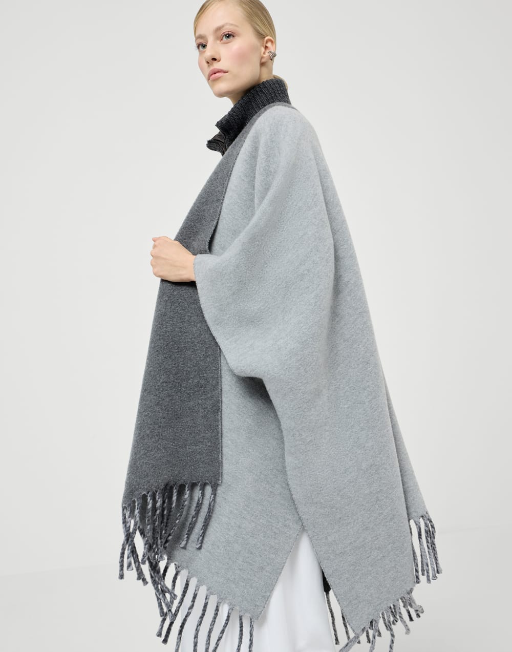 Wool and cashmere double knit poncho Medium Grey Woman - Brunello Cucinelli