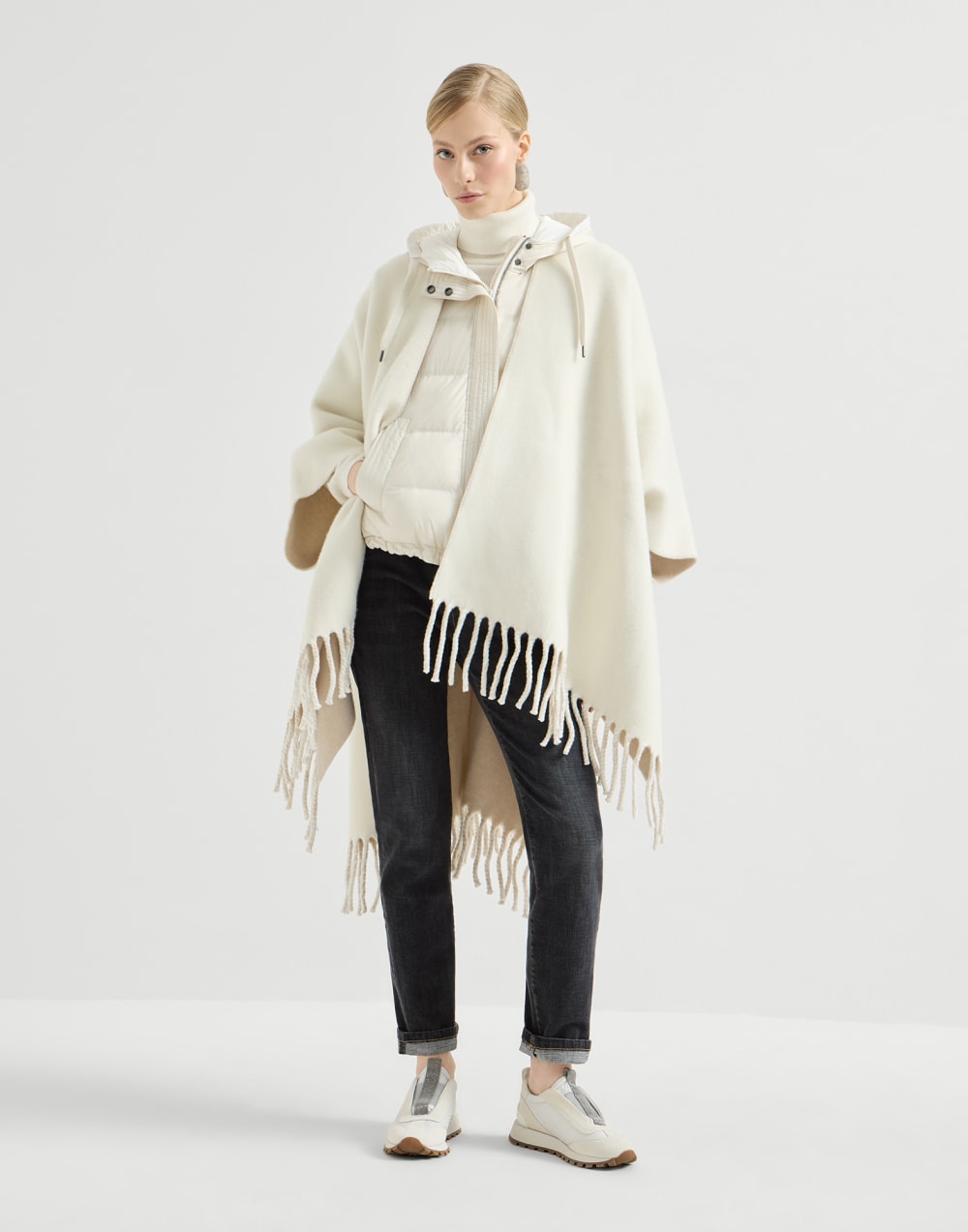 Wool and cashmere double knit poncho Panama Woman - Brunello Cucinelli