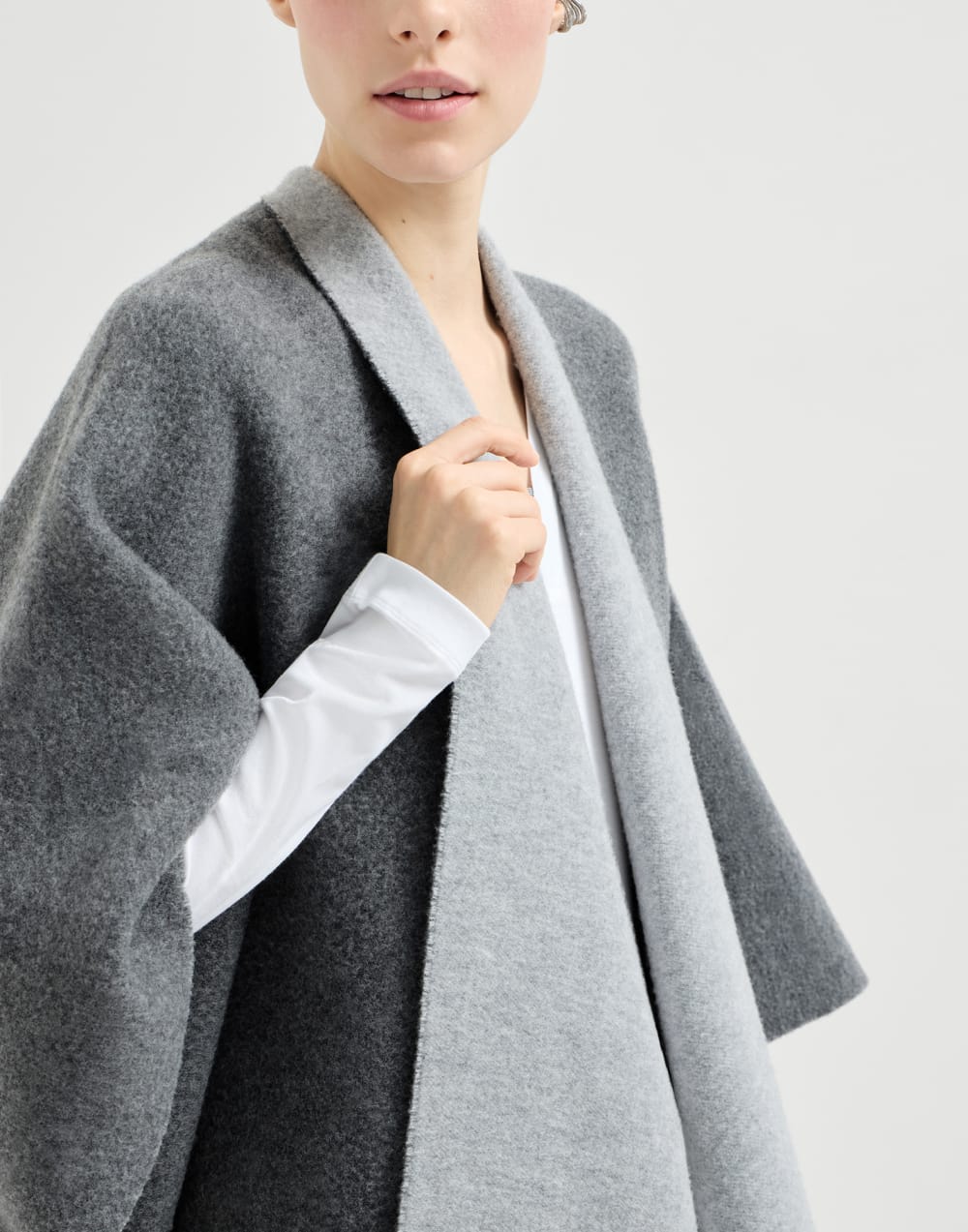 Wool and cashmere double knit poncho Medium Grey Woman - Brunello Cucinelli