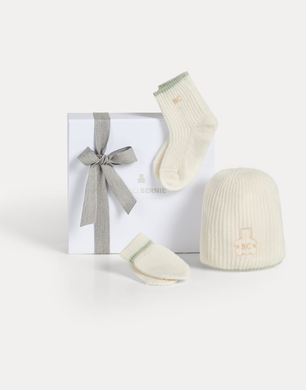 Baby Bernie beanie, gloves and socks set Mint Green Baby - Brunello Cucinelli