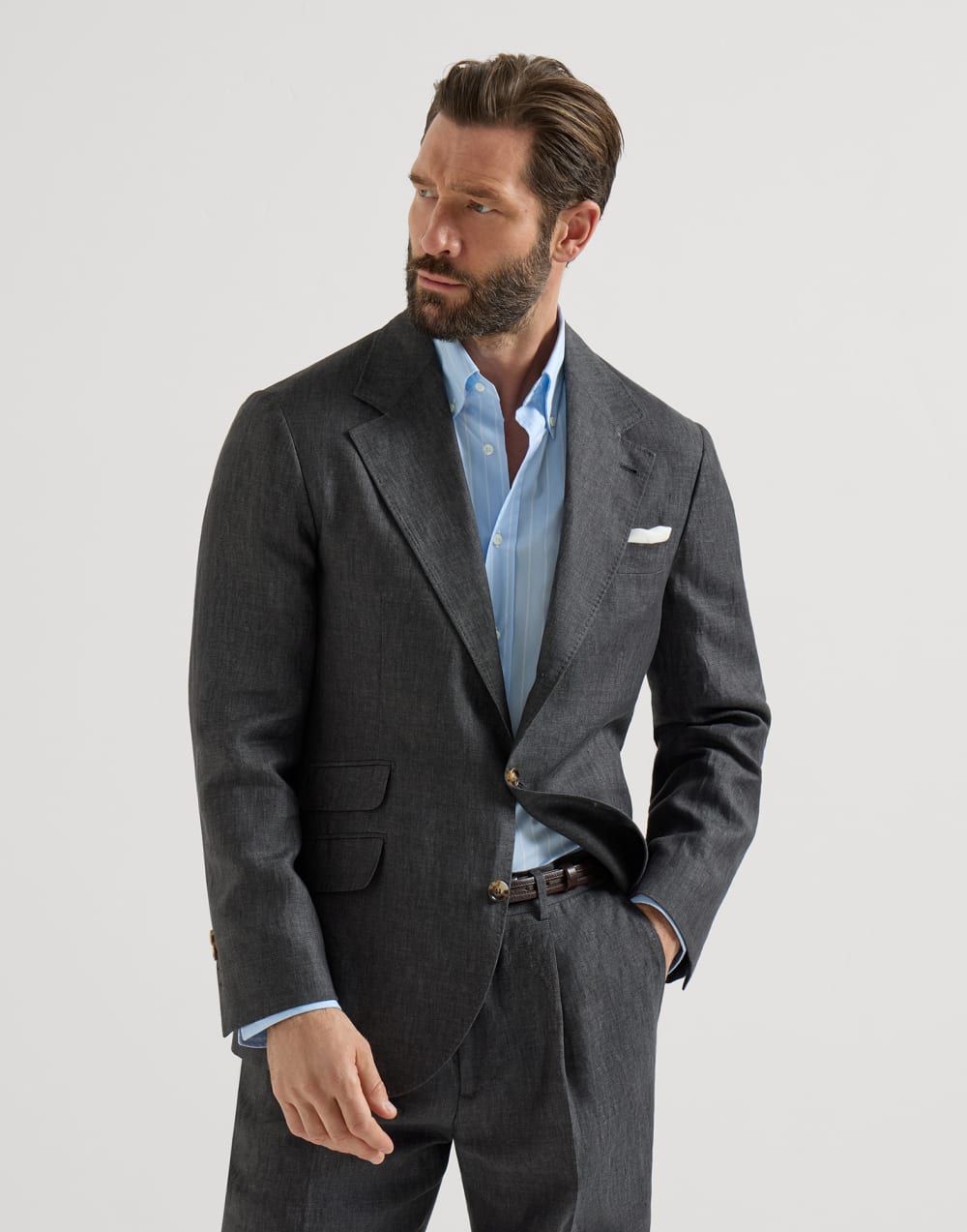 Blazer deconstruido de lino Antracita Hombre - Brunello Cucinelli