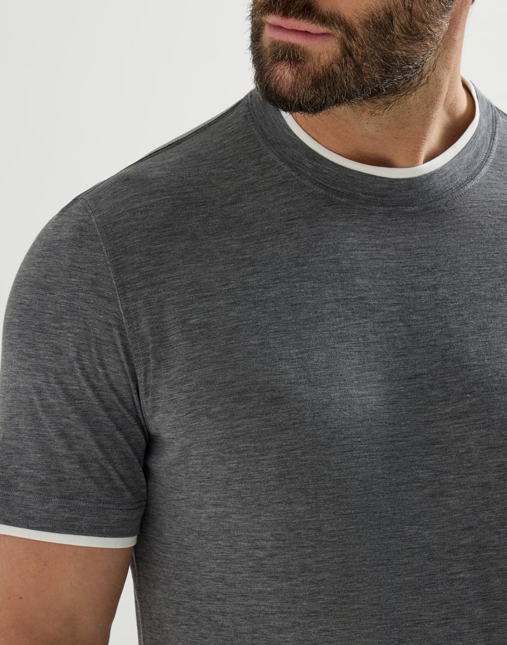 T-shirt with faux-layering Dark Grey Man - Brunello Cucinelli