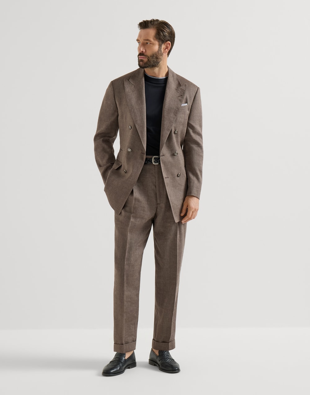 T-shirt with faux-layering Black Man - Brunello Cucinelli