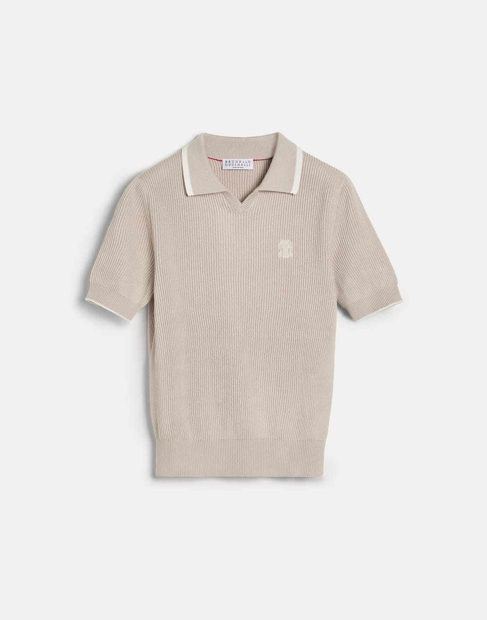English rib knit polo shirt with logo Beige Boys - Brunello Cucinelli