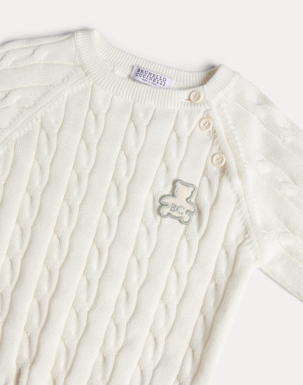 Cotton cable knit Baby Bernie sweater Panama Baby - Brunello Cucinelli