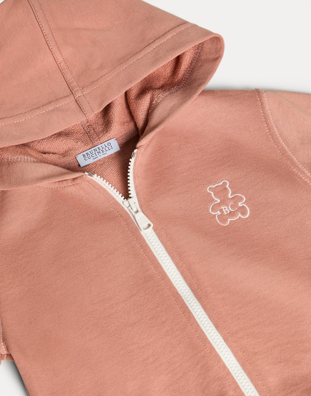 Haut Baby Bernie avec capuche et fermeture éclair Orange Bébé - Brunello Cucinelli